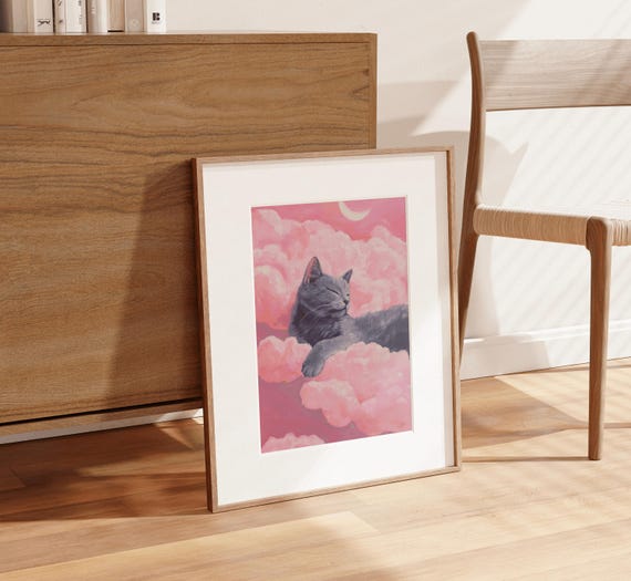 Russian Blue Grey Cat Memorial Art Print