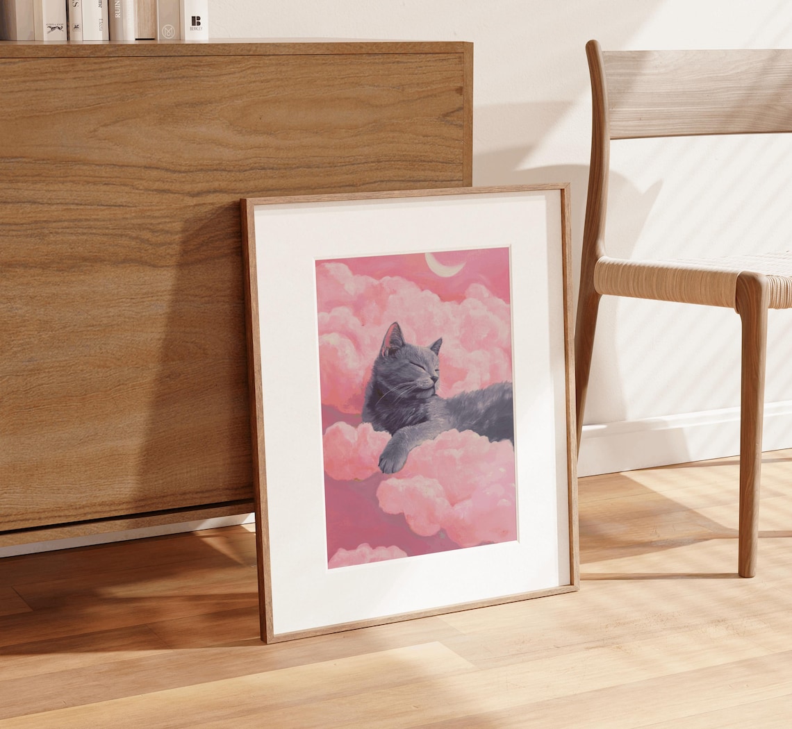 Russian Blue Grey Cat Memorial Art Print