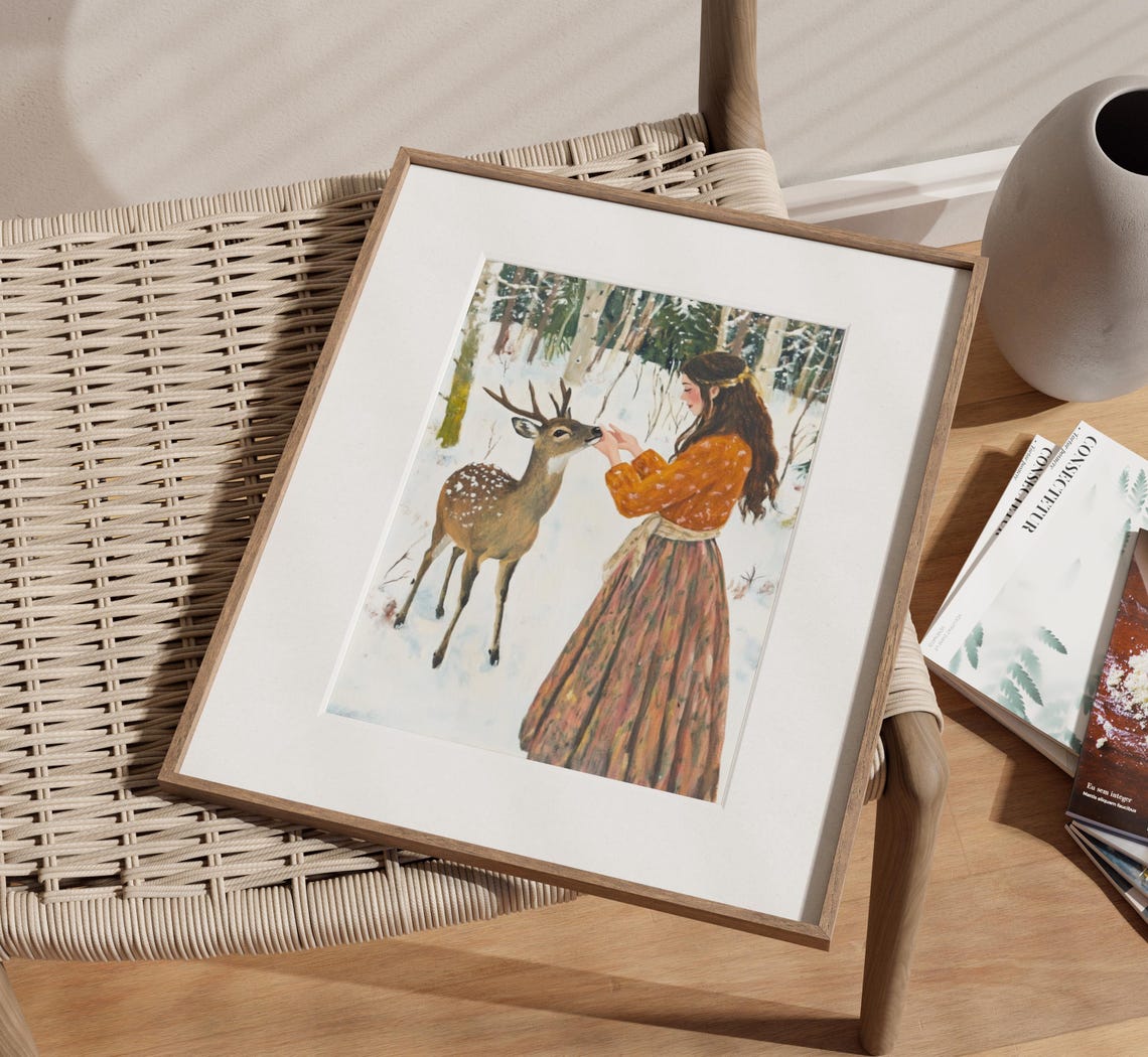 Cottagecore Deer Pink Bow Fawn Print Baby Deer Woodland Deer Woodland Deer Nursery Nature Nursery Decor Woodland Wall Art Feminine