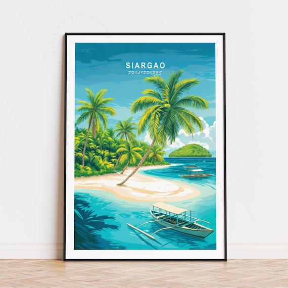 Siargao Island Philippines Tropical Beach Outrigger Boat Palms Poster