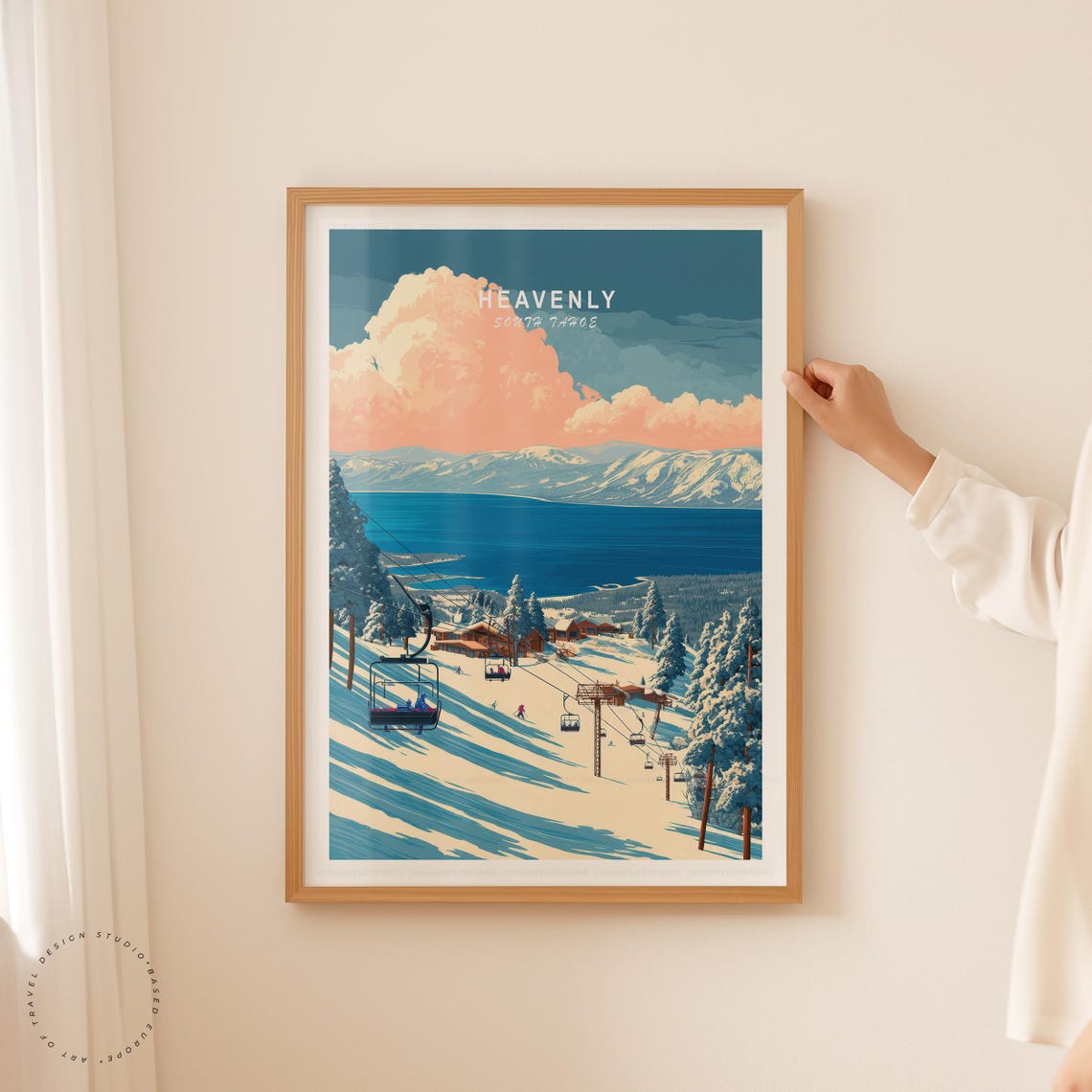 Heavenly South Tahoe Lake View Ski Slope Pink Clouds Vintage Poster - Image 5