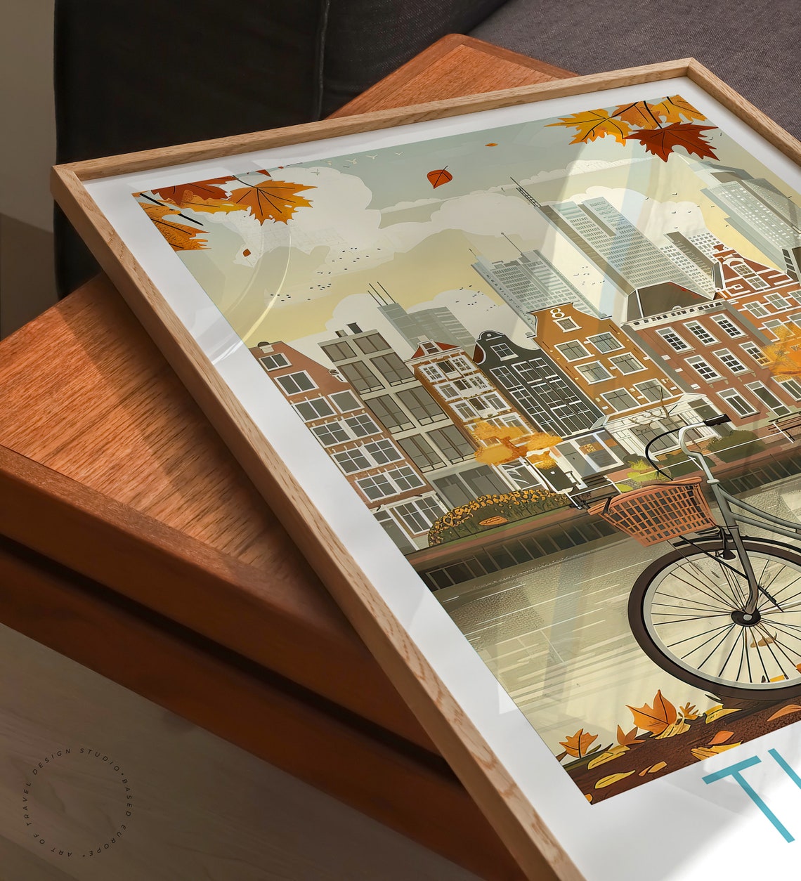 The Hague Netherlands Bicycle Autumn Canal City Travel Poster - Image 3