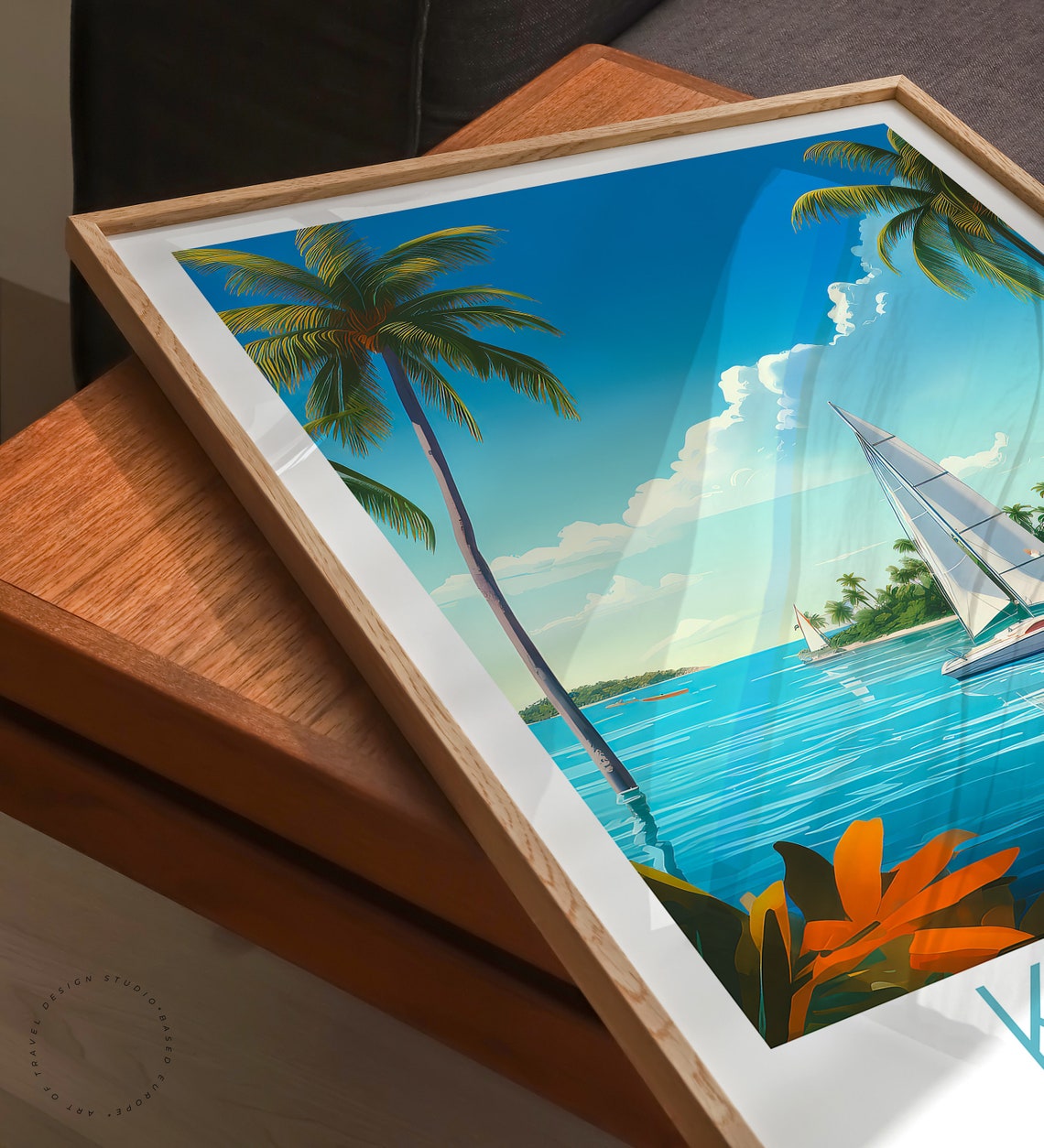 Key West Florida Sailboat Palms Island Harbor Retro Travel Poster - Image 3