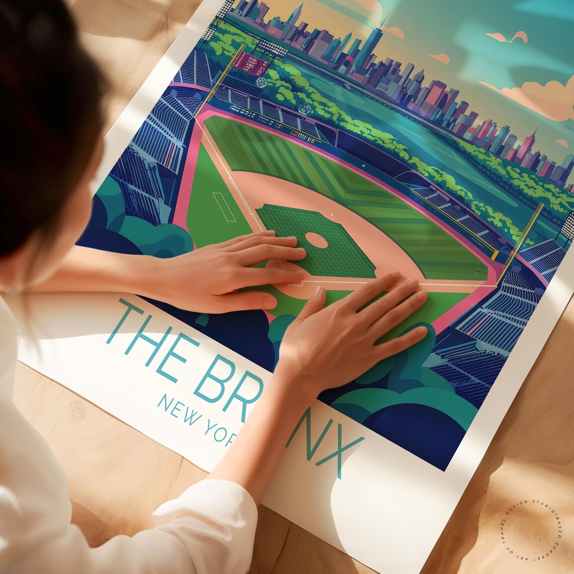 The Bronx New York Baseball Stadium City Skyline Vintage Travel Poster - Image 3