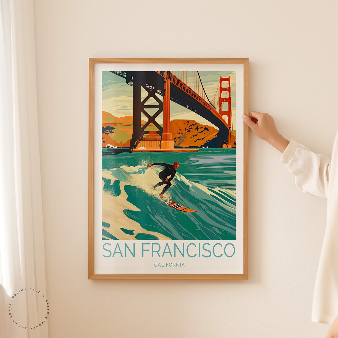 San Francisco California Golden Gate Bridge Surf Travel Poster - Image 2