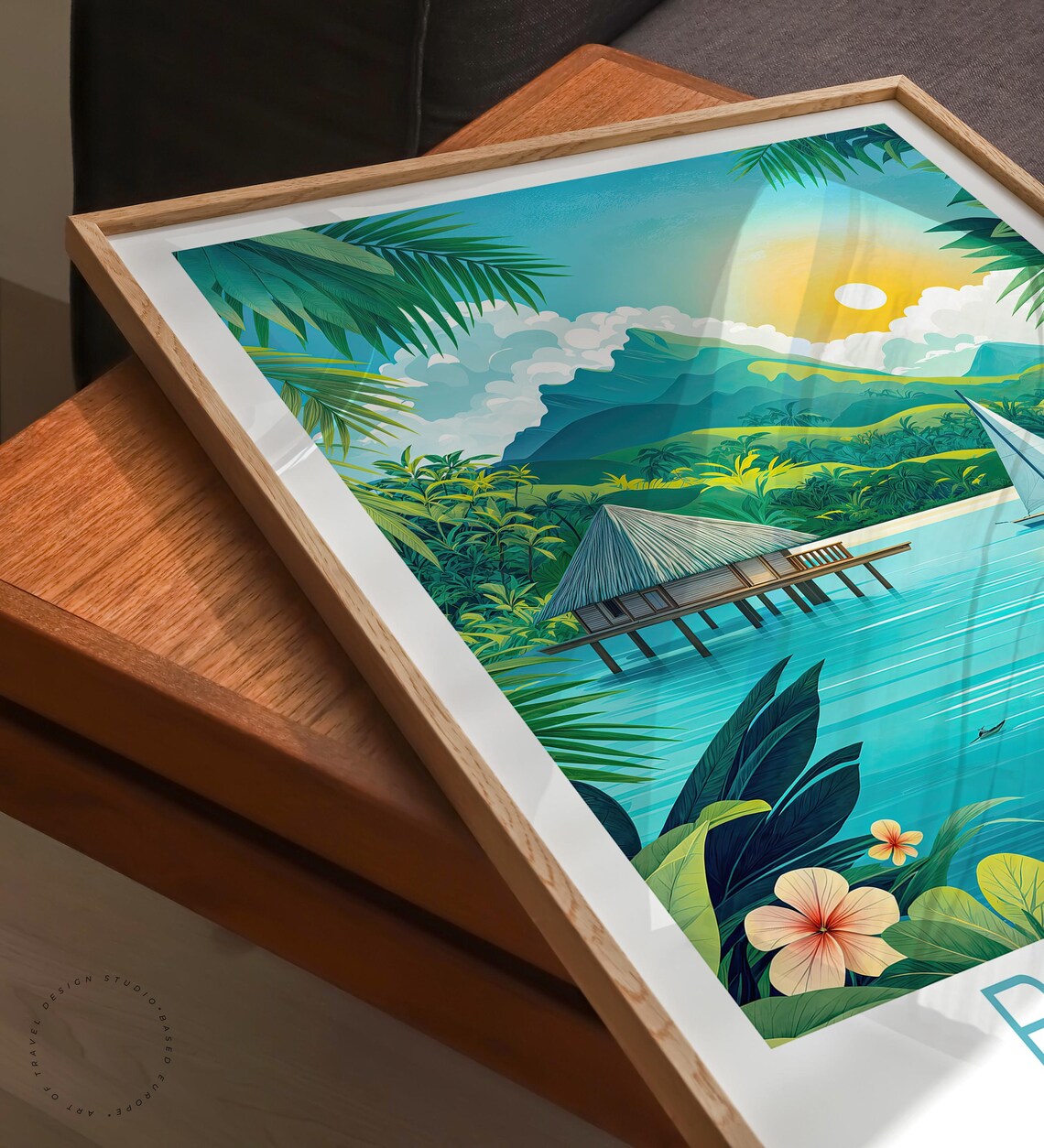 Bora Bora French Polynesia Overwater Bungalow Lagoon Sunset Poster - Image 3