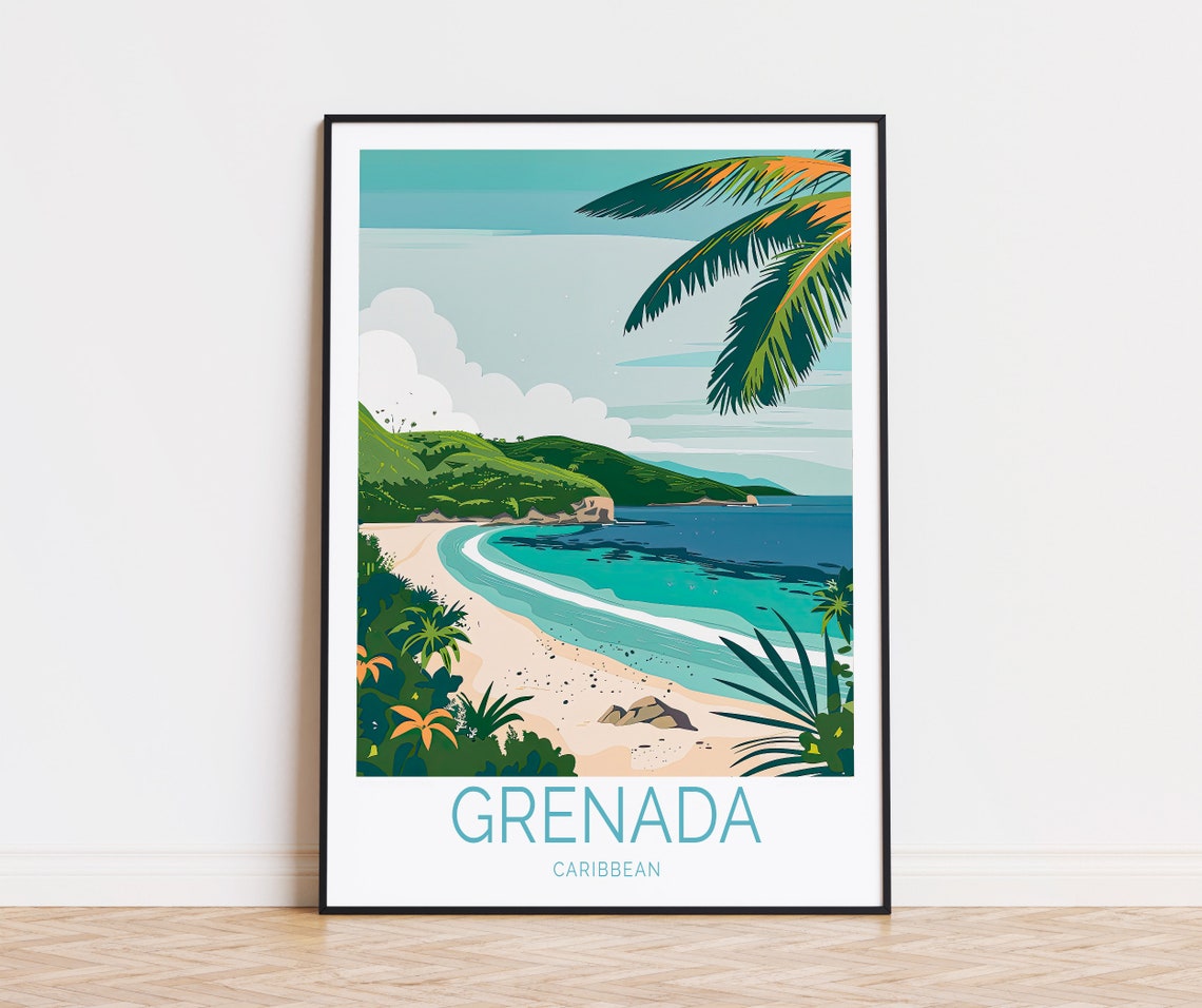Grenada Caribbean Tropical Cove Palm Beach Turquoise Sea Poster