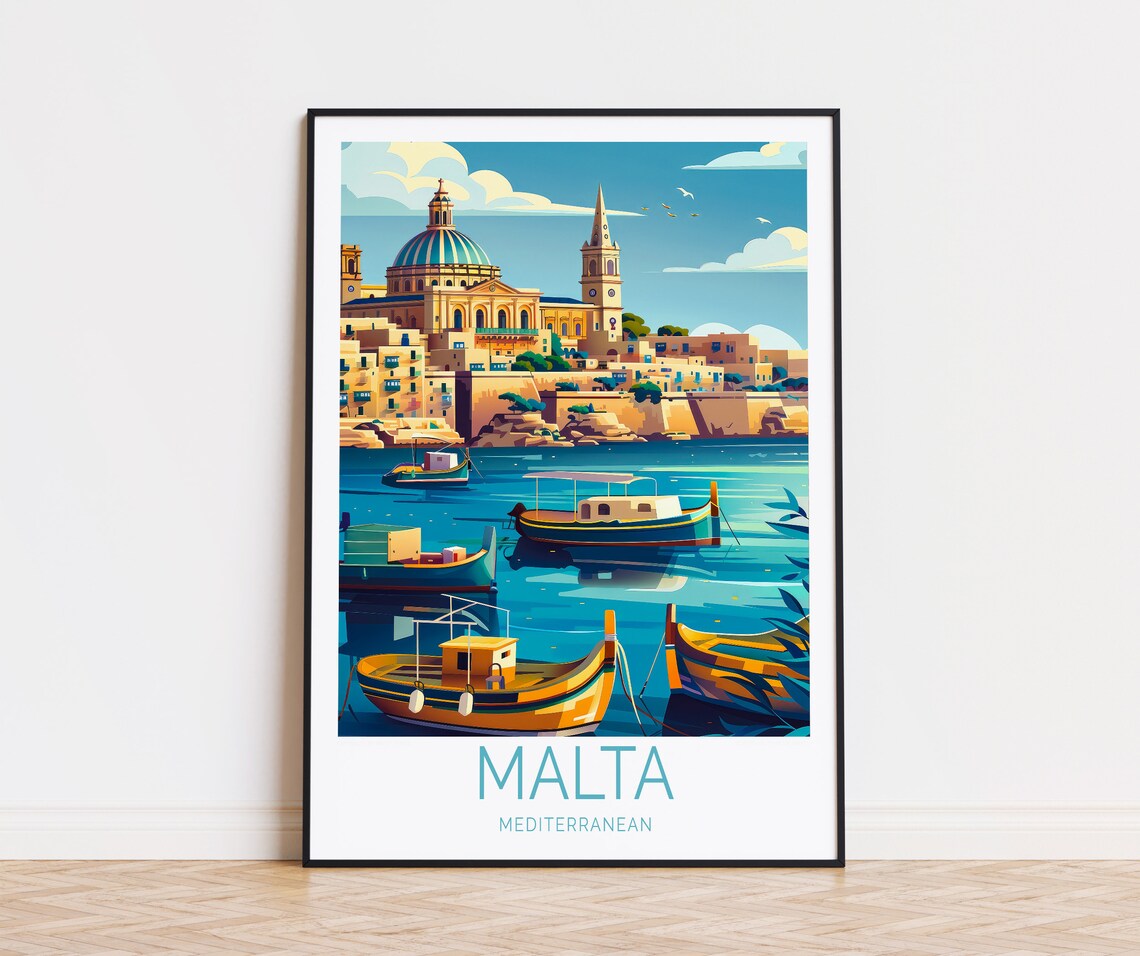 Malta Travel Poster, Mediterranean Valletta Poster