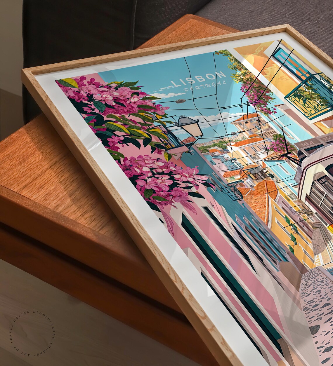 Lisbon Portugal Yellow Tram Cobblestone Street Flowers Travel Poster - Image 6