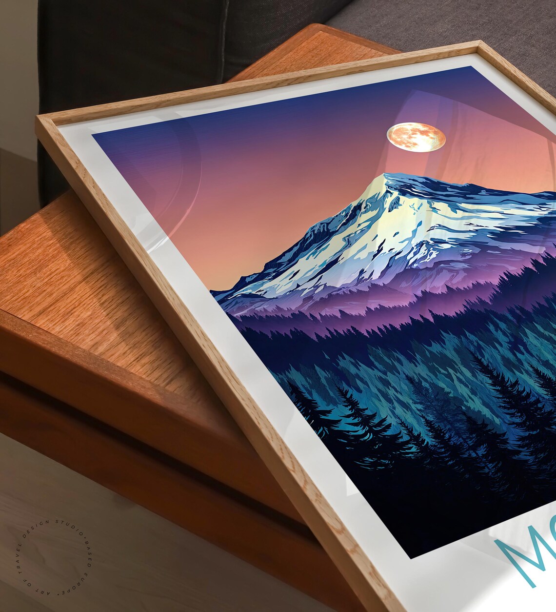 Mount Hood Oregon Moonrise Snow Peak Forest Twilight Travel Poster - Image 3