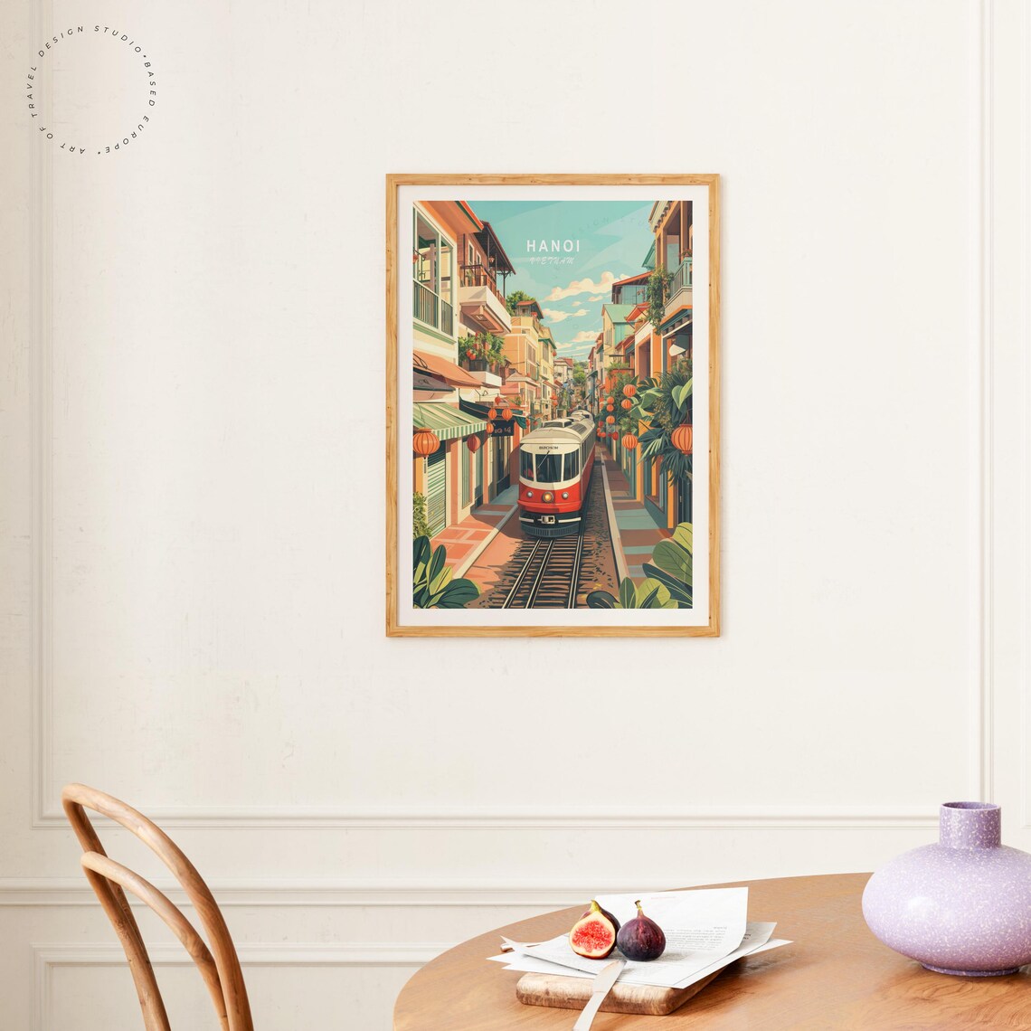 Hanoi Vietnam Train Street Red Tram Lanterns Old Town Vintage Poster - Image 4