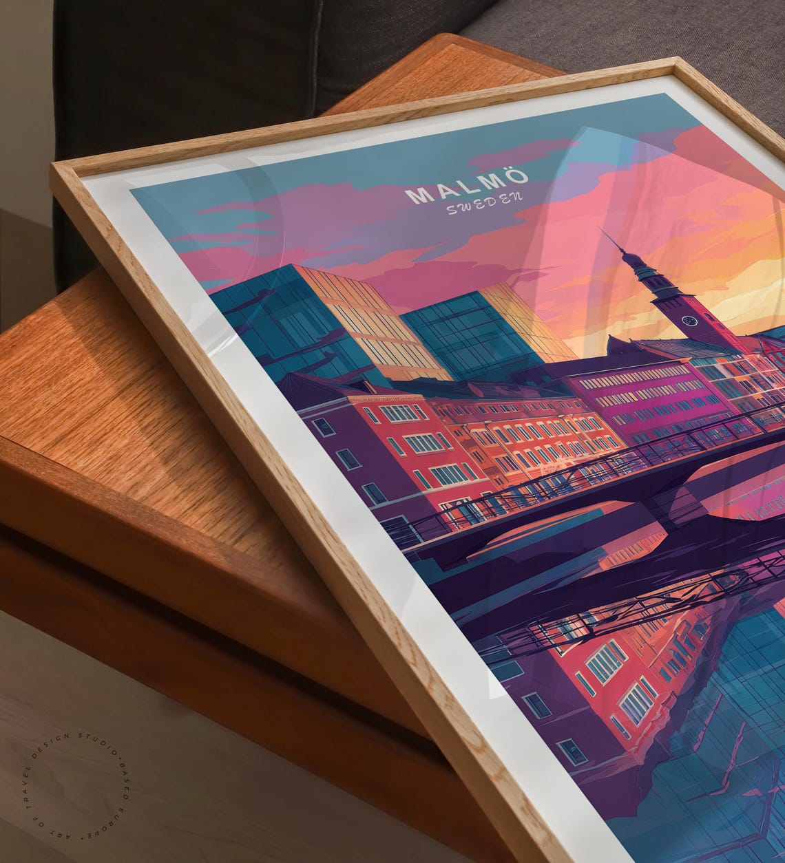 Malmo Sweden Sunset Skyline Canal Bridge Reflection Travel Poster - Image 6
