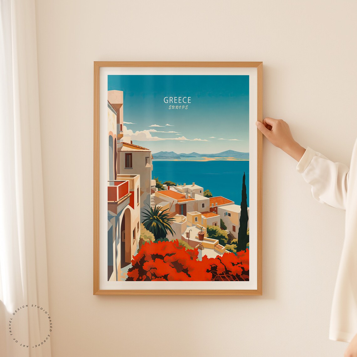 Greece Europe Hillside Village And Bougainvillea Travel Poster - Image 2