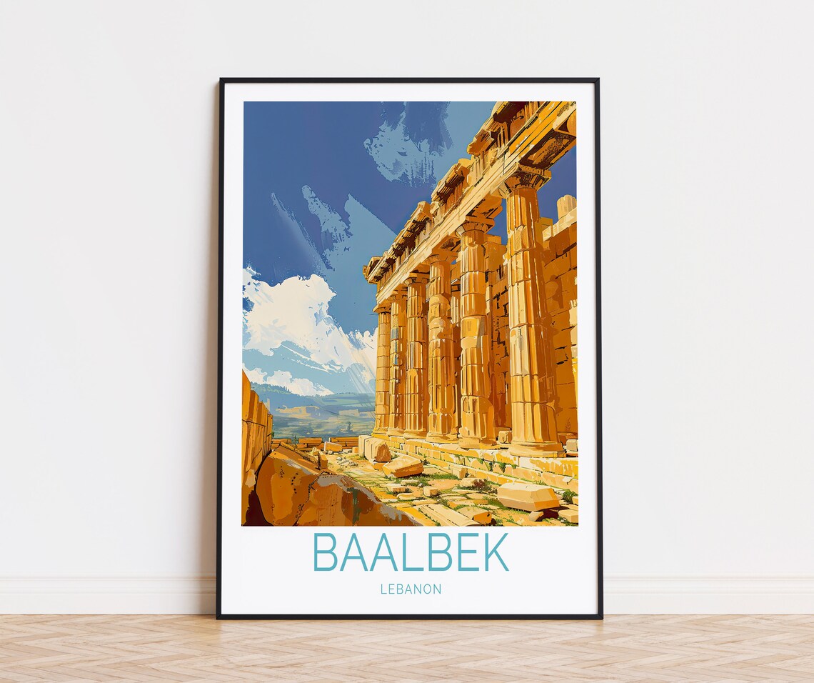 Baalbek Lebanon Roman Temple Columns Ancient Ruins Travel Poster