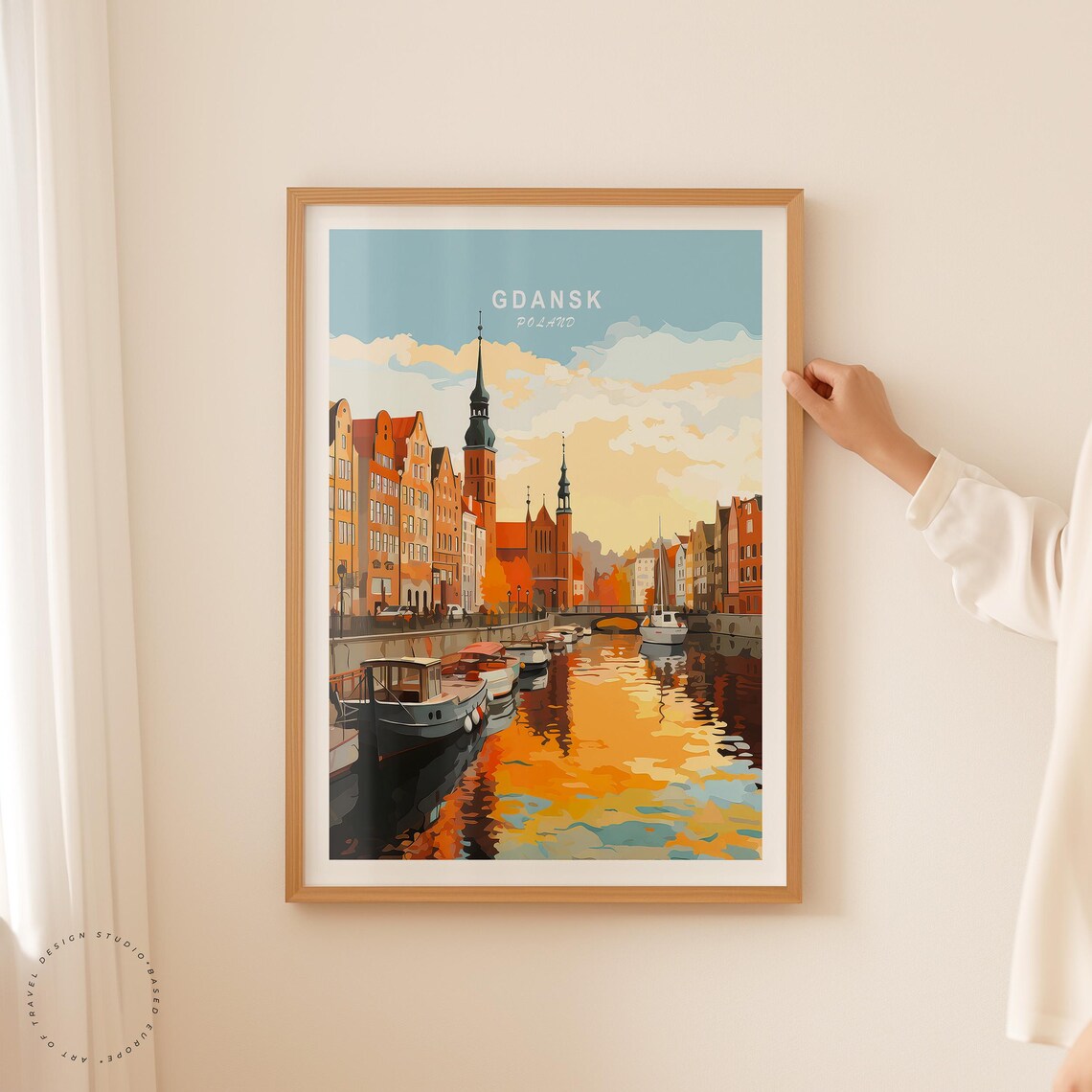 Gdansk Poland Historic Waterfront Harbor Boats Sunset Glow Poster - Image 2