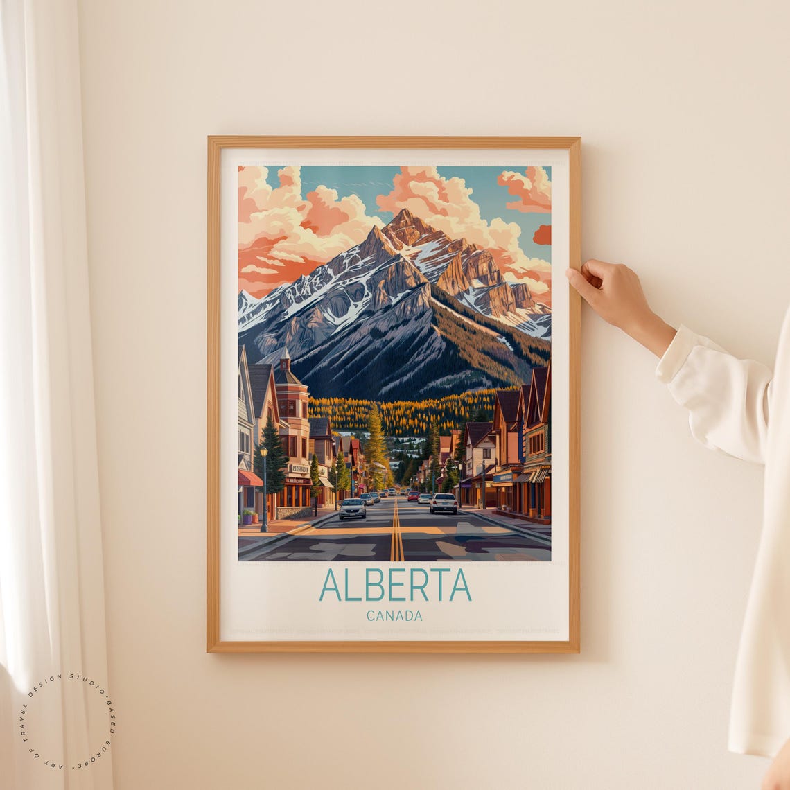 Alberta Canada Mountain Town Street Snowy Peak Sunset Clouds Poster - Image 5