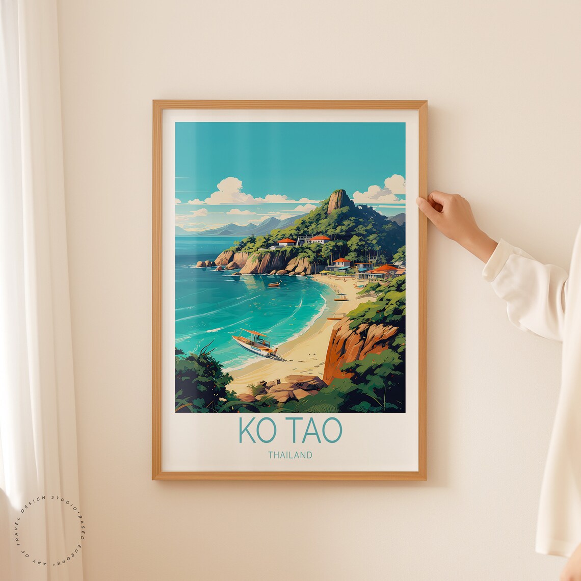 Ko Tao Thailand Tropical Cove Beach Boats Vintage Travel Poster - Image 2