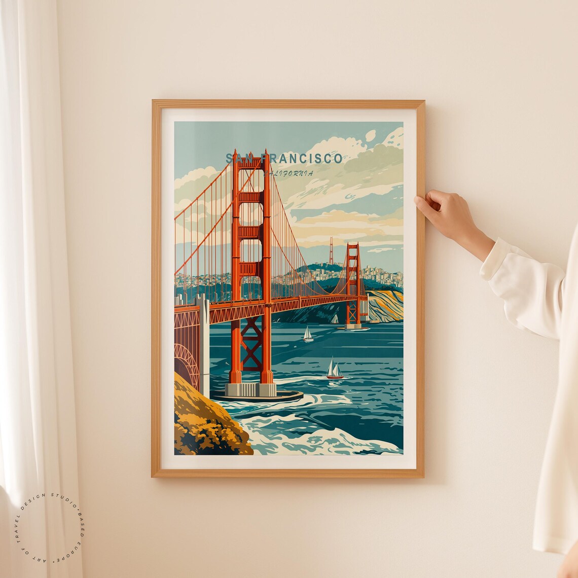 San Francisco Golden Gate Bridge Sailing Bay Retro Travel Poster - Image 2