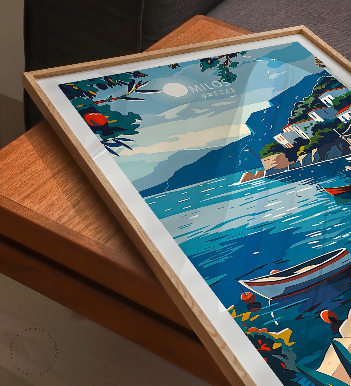 Milos Greece Seaside Harbor Sailboats Moonlit Aegean Bay Poster - Image 3