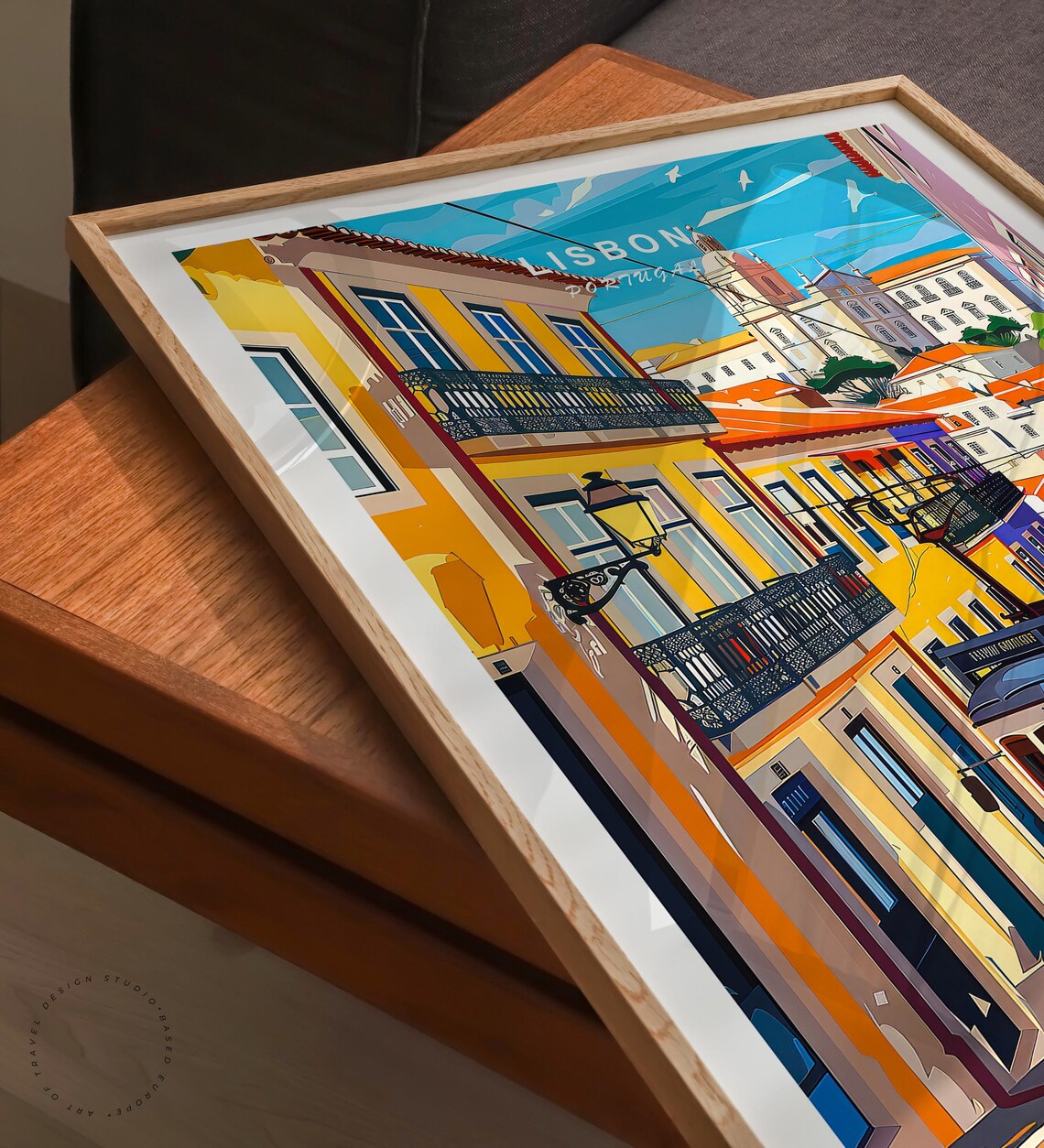 Lisbon Portugal Vintage Yellow Tram Steep Old Town Street Poster - Image 3