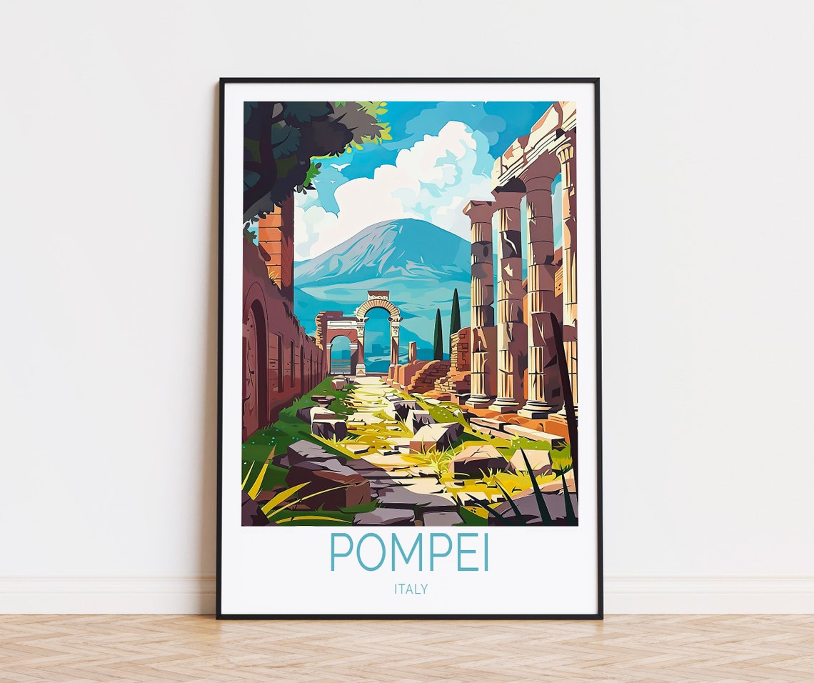 Pompei Italy Ancient Ruins With Columns And Mount Vesuvius Poster