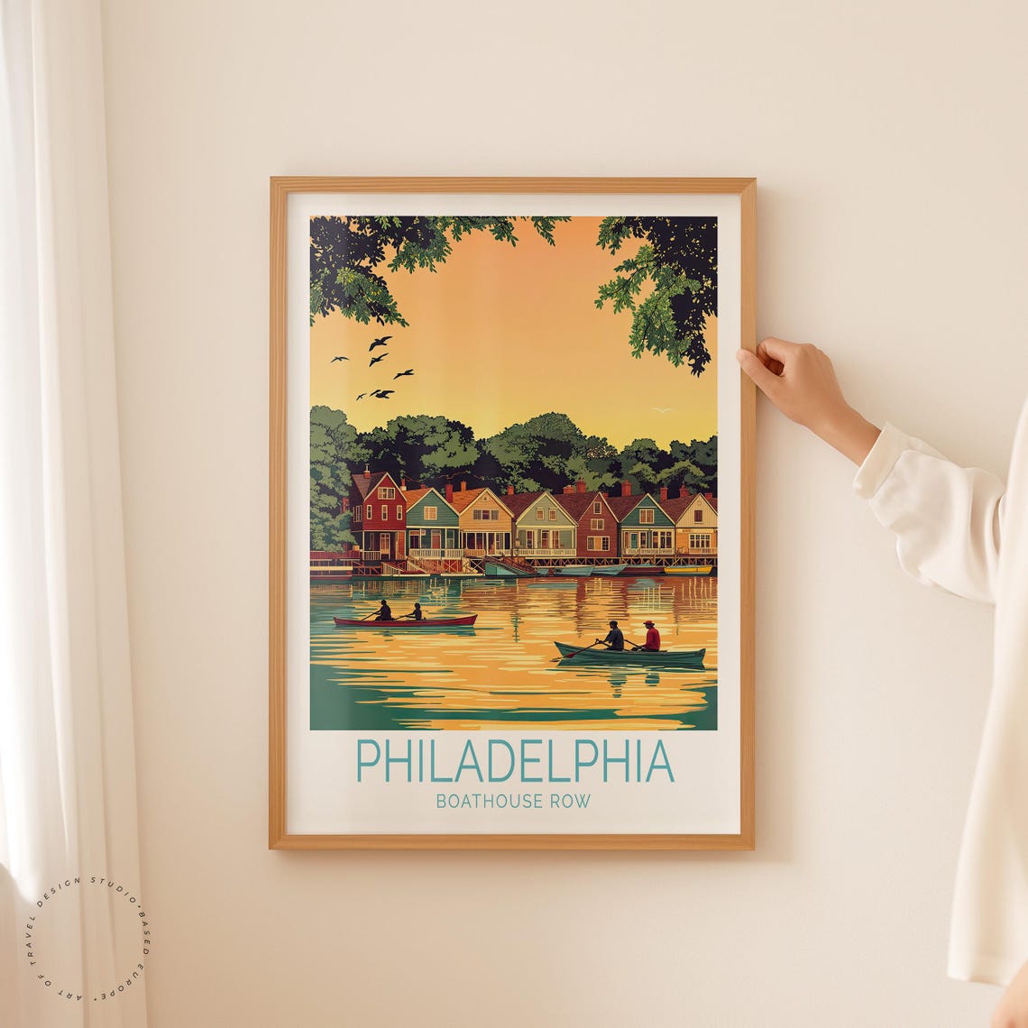 Philadelphia Boathouse Row Sunset Schuylkill River Rowers Poster - Image 2