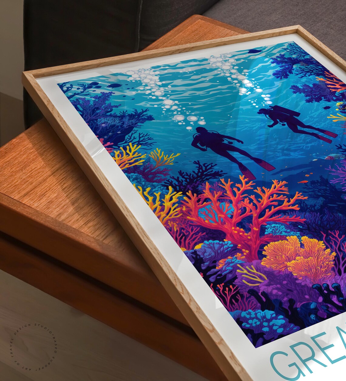 Great Barrier Reef Australia Divers Silhouette Coral Travel Poster - Image 6
