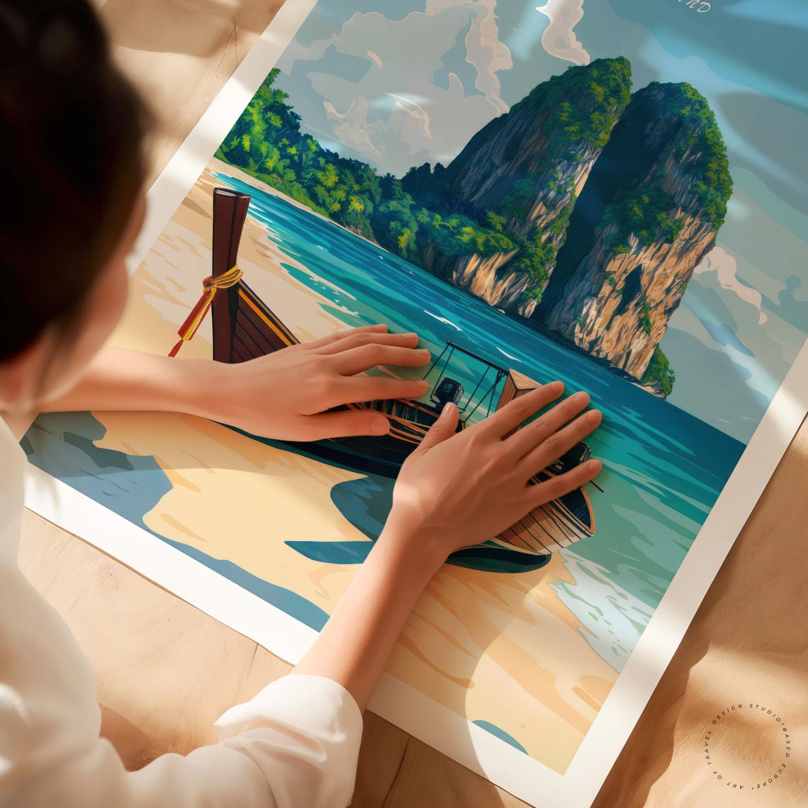 Krabi Thailand Limestone Cliffs Longtail Boats Tropical Beach Poster - Image 3