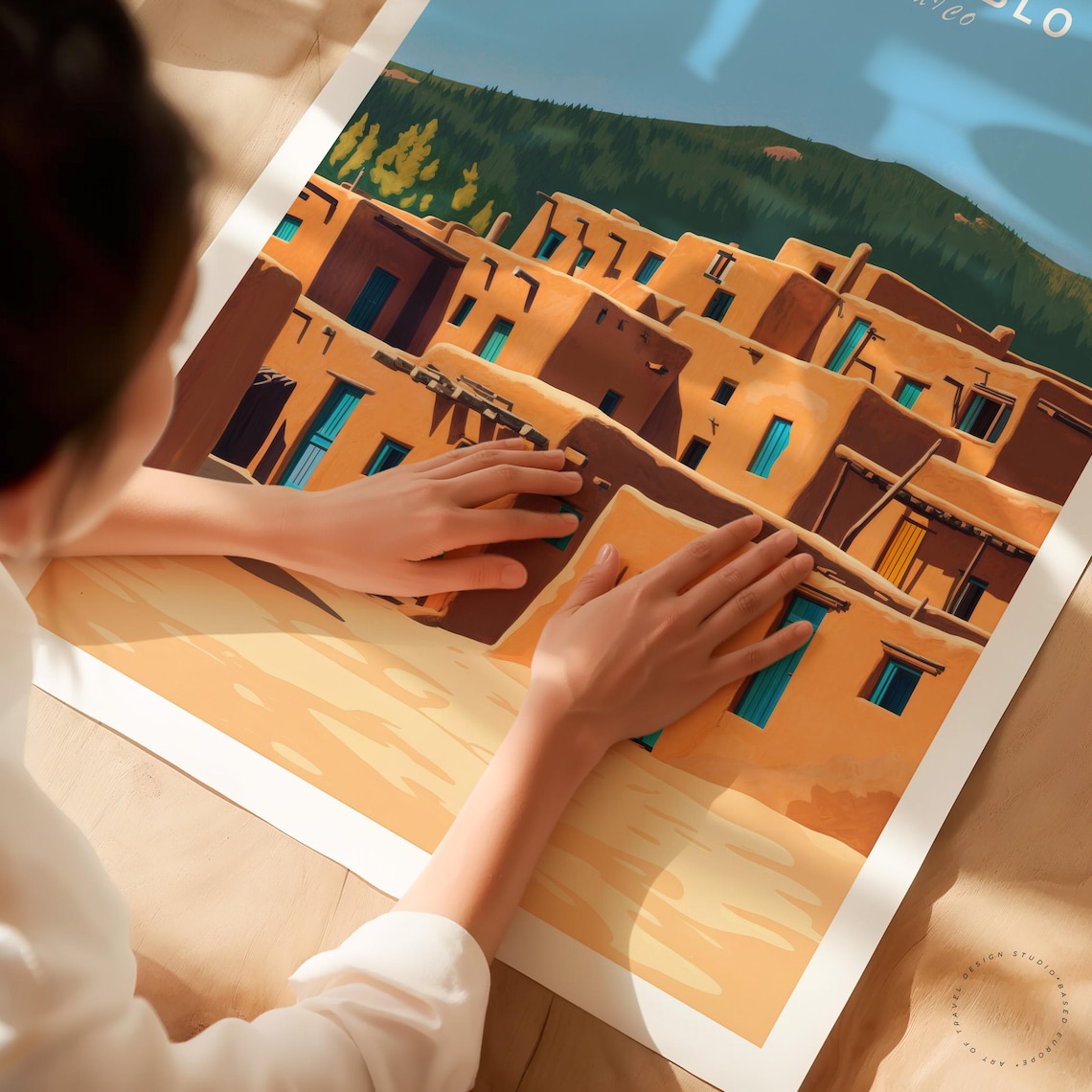 Taos Pueblo New Mexico Adobe Village Desert Landscape Travel Poster - Image 3