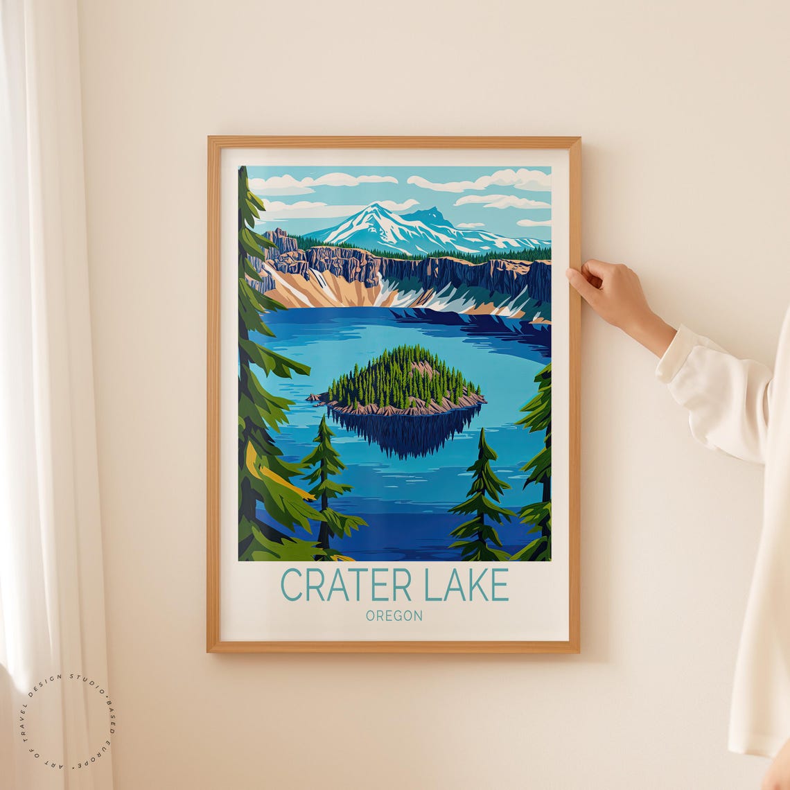 Crater Lake Oregon Travel Poster Crater Lake National Park Print Home Decor Personalised Travel Poster Wedding Gifts - Image 2