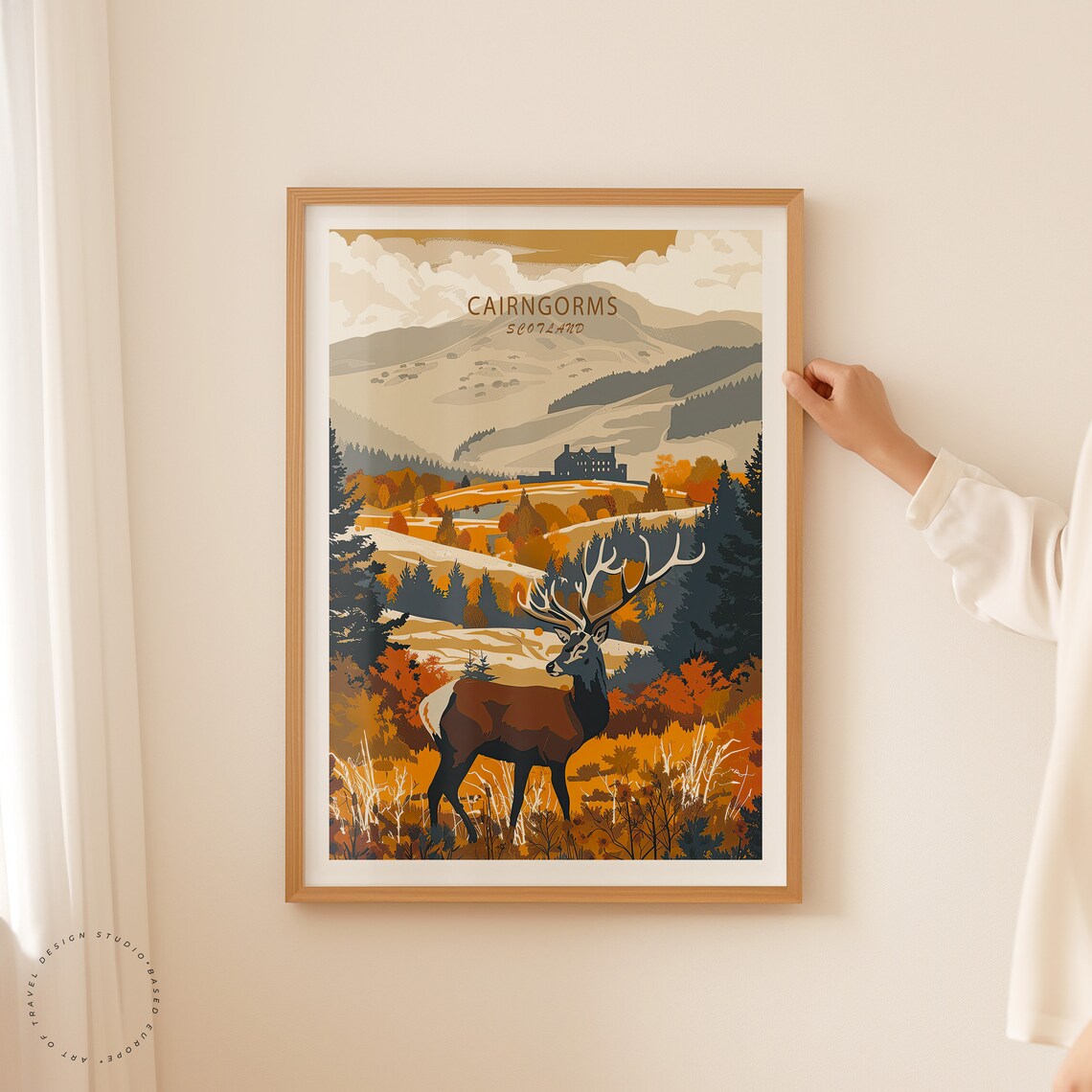 Cairngorms Scotland Red Deer With Highland Lodge Travel Poster - Image 2