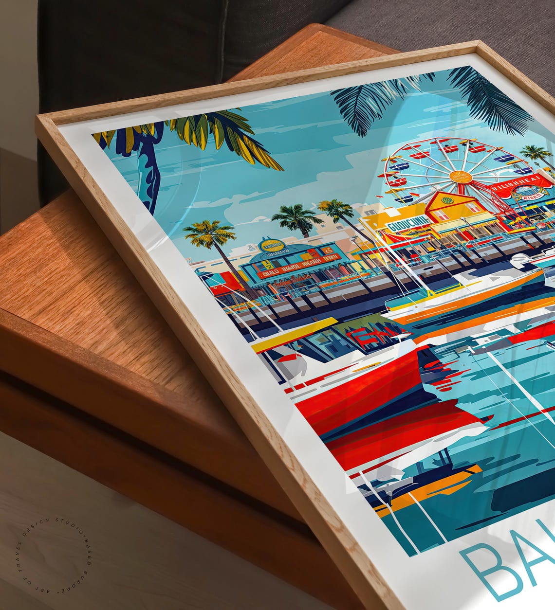 Balboa Island Newport Beach Ferris Wheel Bustling Harbor Poster - Image 3