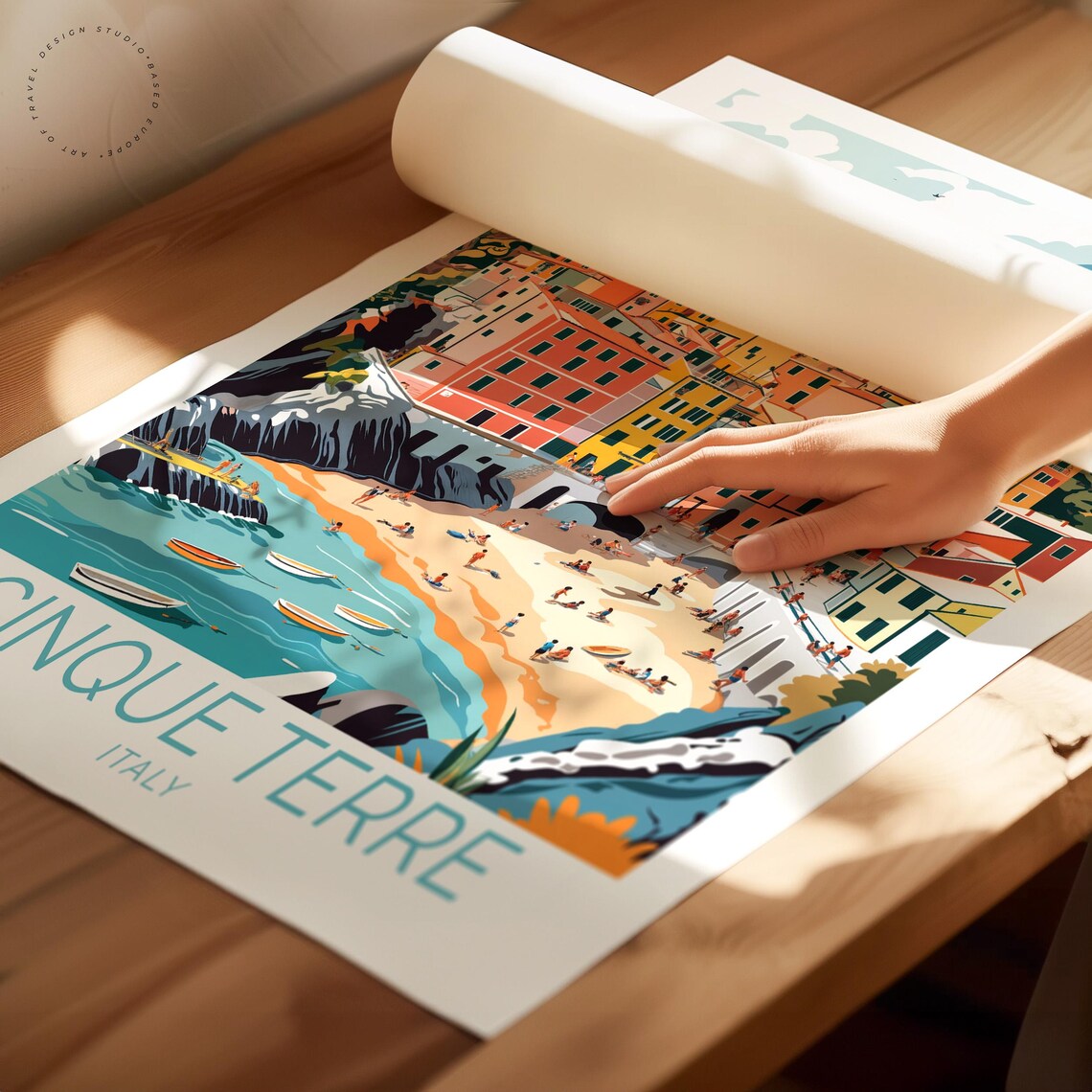 Cinque Terre Italy Colorful Village Beach Boats Liguria Travel Poster - Image 2