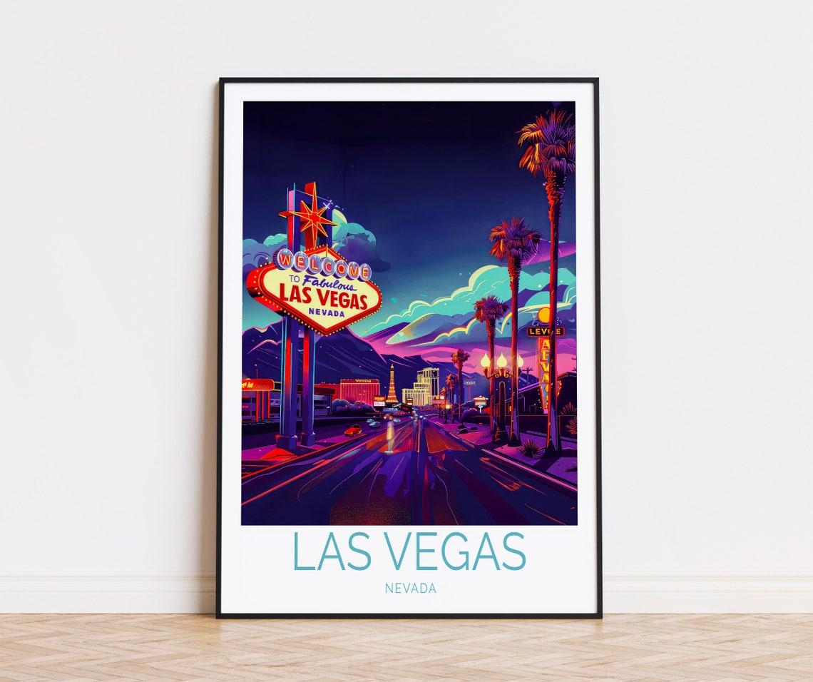 Las Vegas Travel Poster Vegas Nevada Wall Art Las Vegas Travel Wall Decor Vegas Bachelor Gifts Anniversary Print