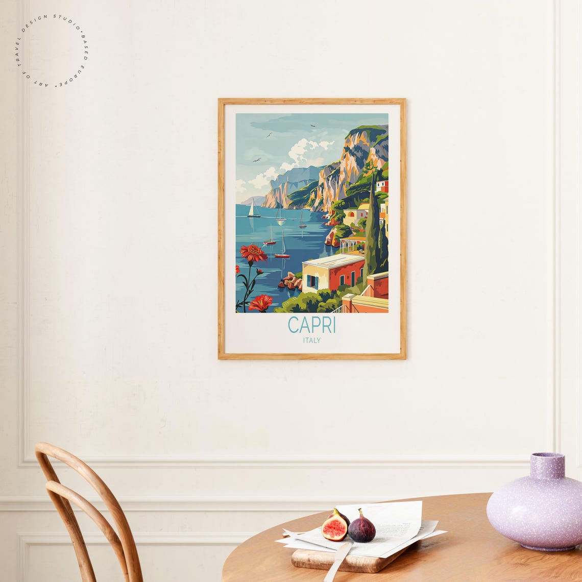 Capri Italy Sailboat Bay Rocky Cliffs Cypress Villa Vintage Poster - Image 4