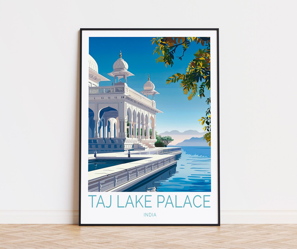 Taj Lake Palace Travel Poster India Wall Art Taj Lake Palace Print Wedding Gifts Birthday Present Travel Home Decor