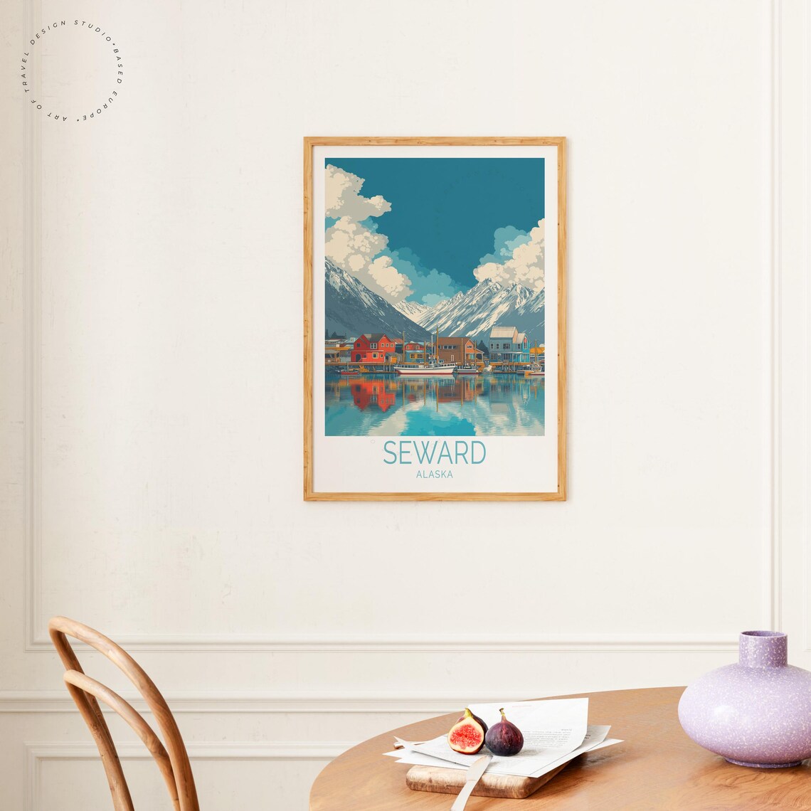 Seward Alaska Harbor Colorful Buildings Snow Peaks Travel Poster - Image 4
