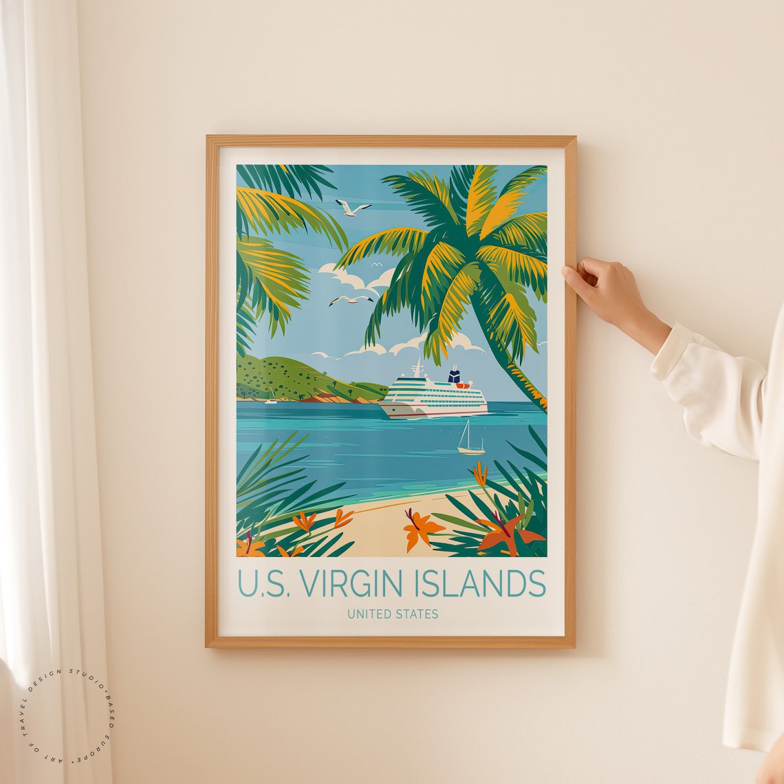 US Virgin Islands Cruise Ship Beach Palm Trees Caribbean Sea Wall Art - Image 2
