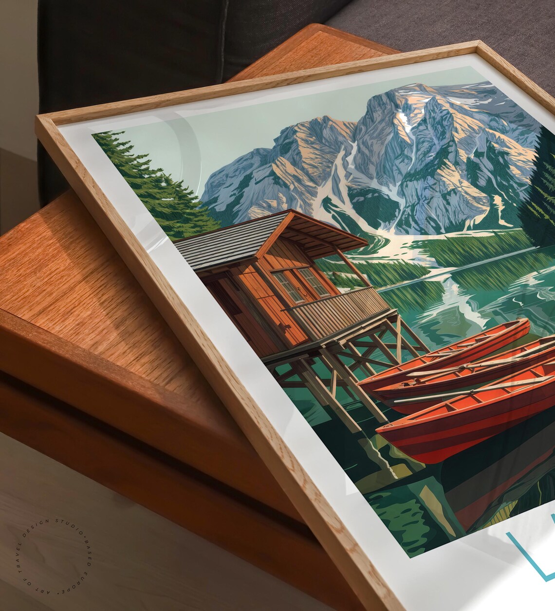Lake Braies Dolomites Boathouse Red Rowboats Vintage Travel Poster - Image 6