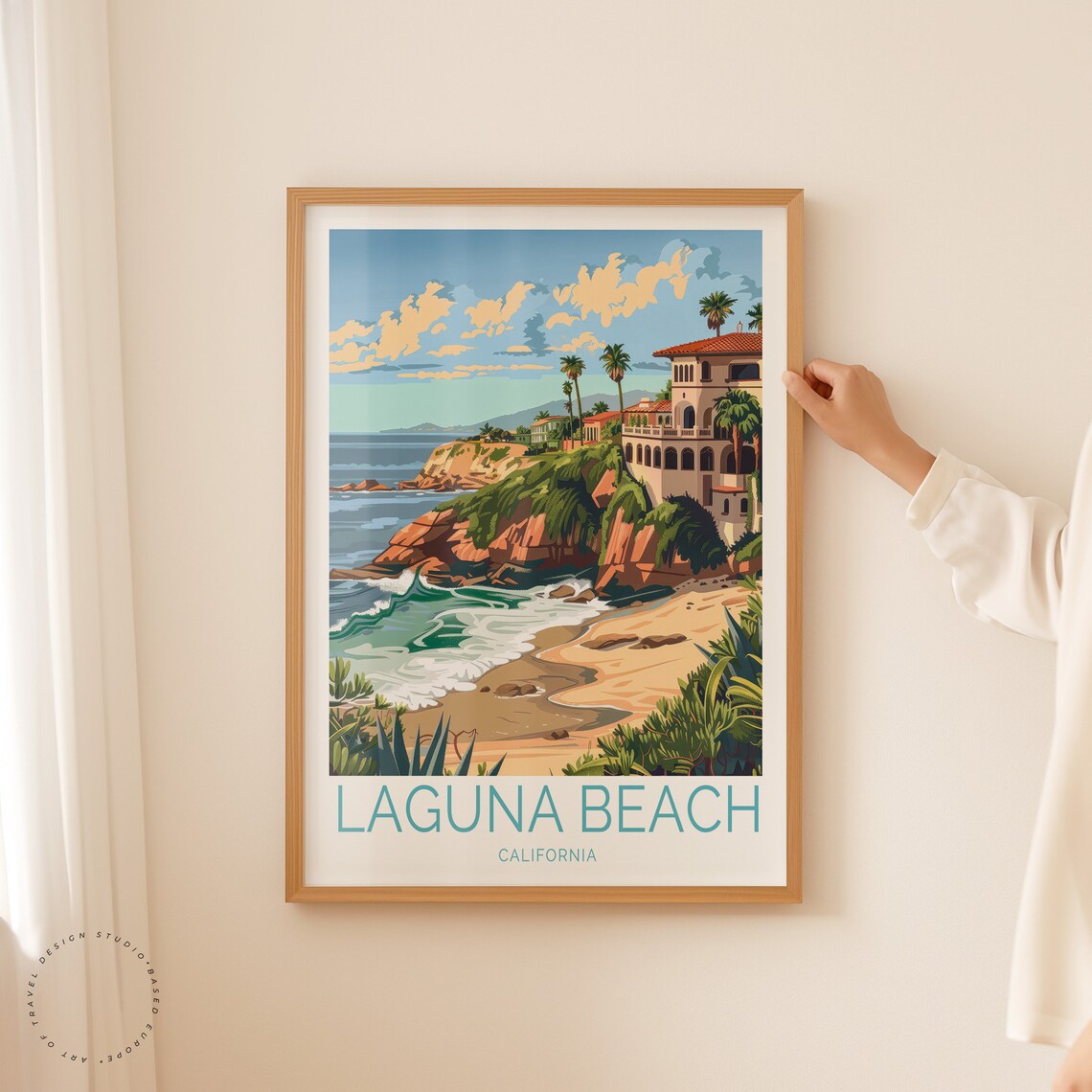 Laguna Beach California Bluff Houses Rocky Shore Waves Wall Art - Image 2