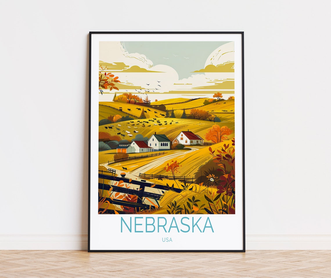 Nebraska Travel Poster Usa Autumn Print Nebraska Usa Custom Travel Poster Nebraska Gifts Home Decor Personalised Gifts