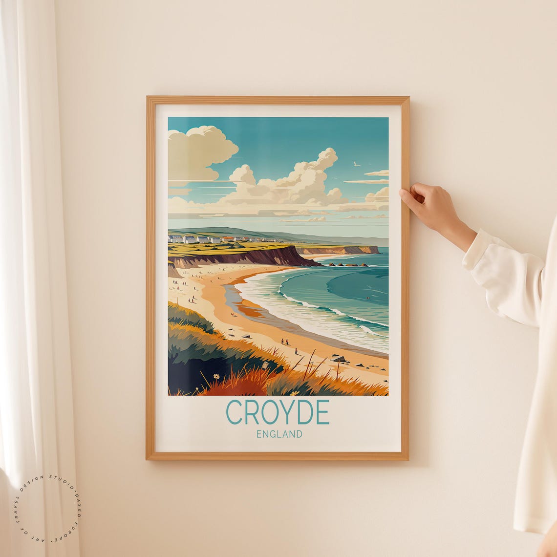 Croyde England Golden Sandy Beach Cliffs and Ocean Waves Poster - Image 2