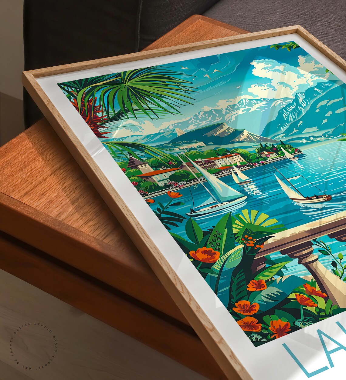 Lake Annecy France Sailboats Alpine Mountains Terrace Travel Poster - Image 3