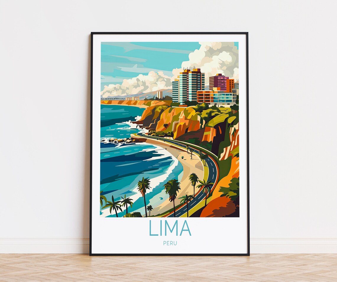 Lima Peru Miraflores Cliffs and Coastal Highway Above the Ocean Poster