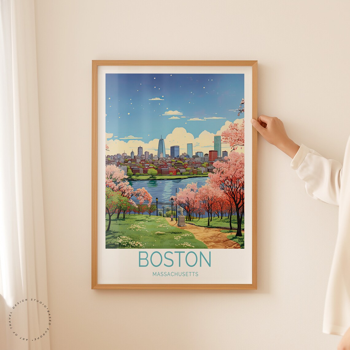 Boston Massachusetts Cherry Blossom Park Skyline Scene Poster - Image 2