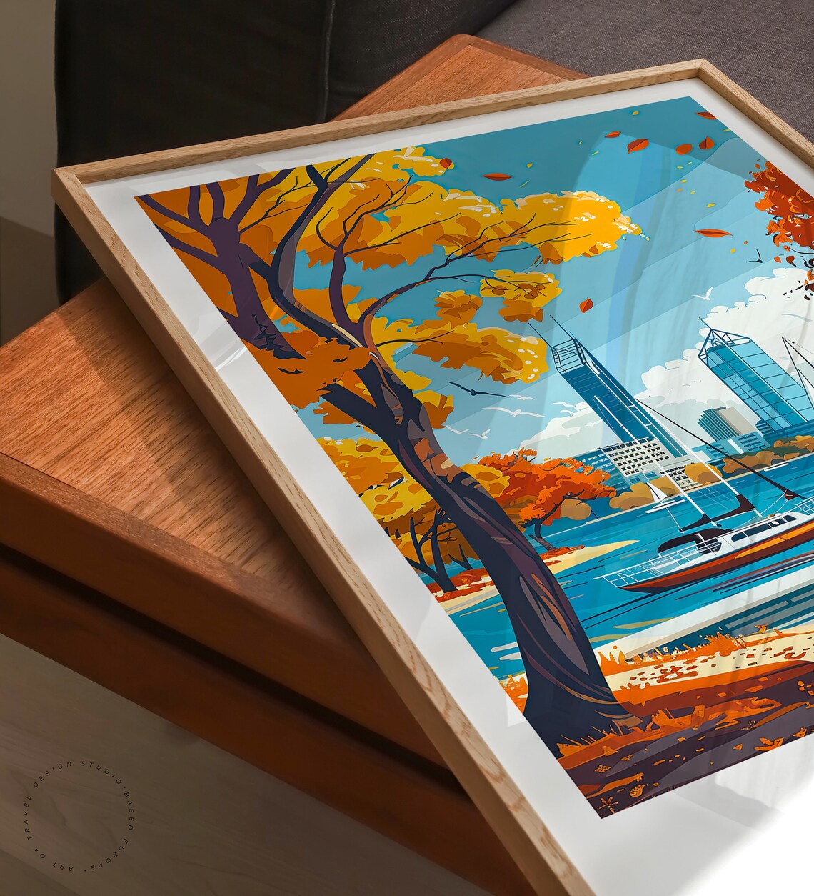 Perth Australia Swan River Sailboats at Golden Autumn Poster - Image 3
