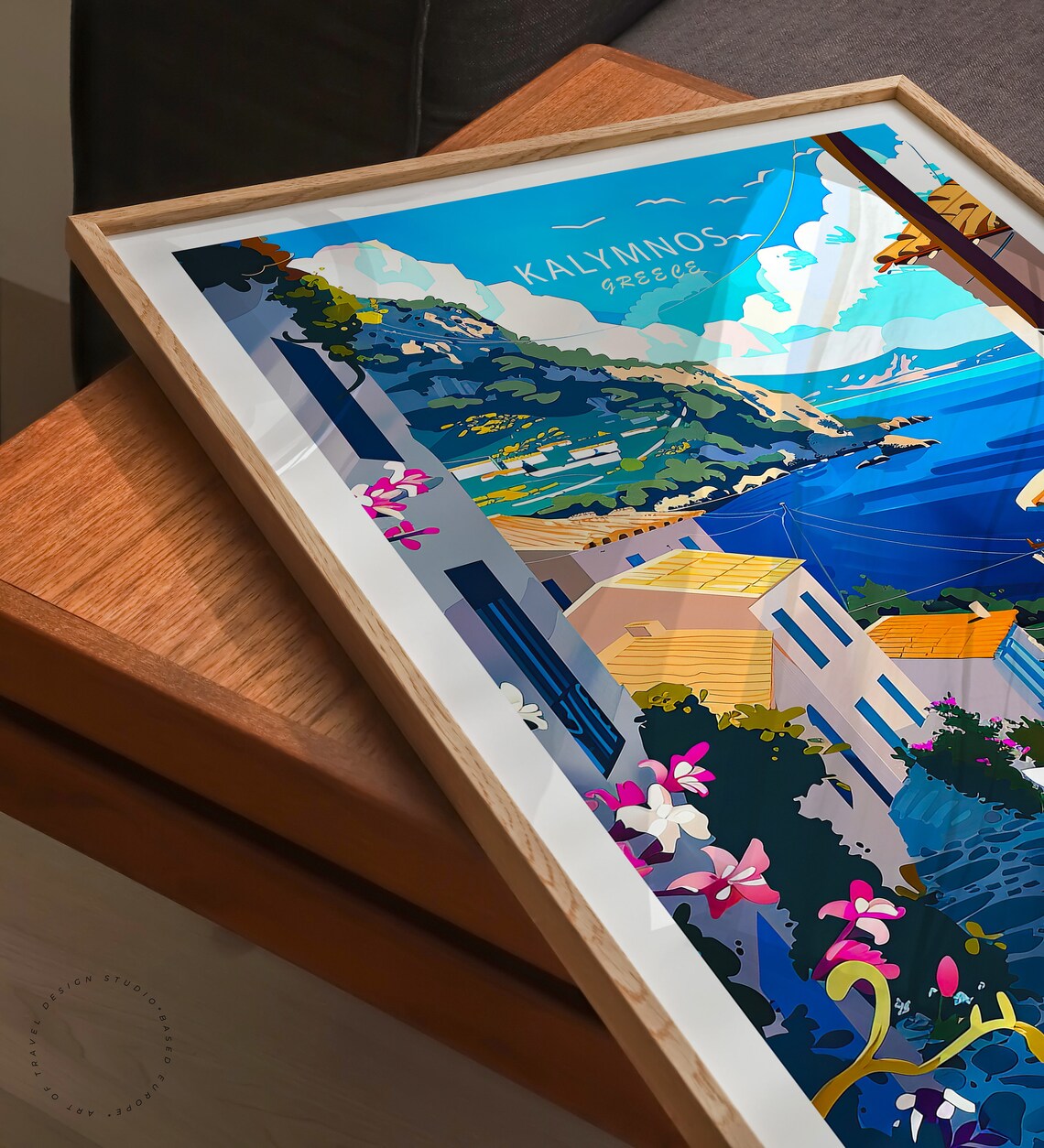 Kalymnos Greece Sunlit Alley Over The Blue Sea Travel Poster - Image 3