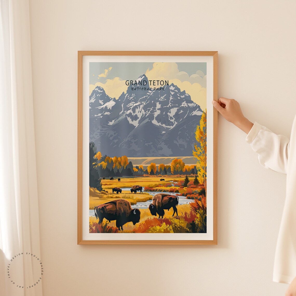 Grand Teton National Park Grazing Bison Close View Travel Poster - Image 2