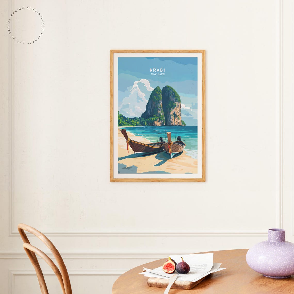 Krabi Thailand Limestone Cliffs Longtail Boats Tropical Beach Poster - Image 4