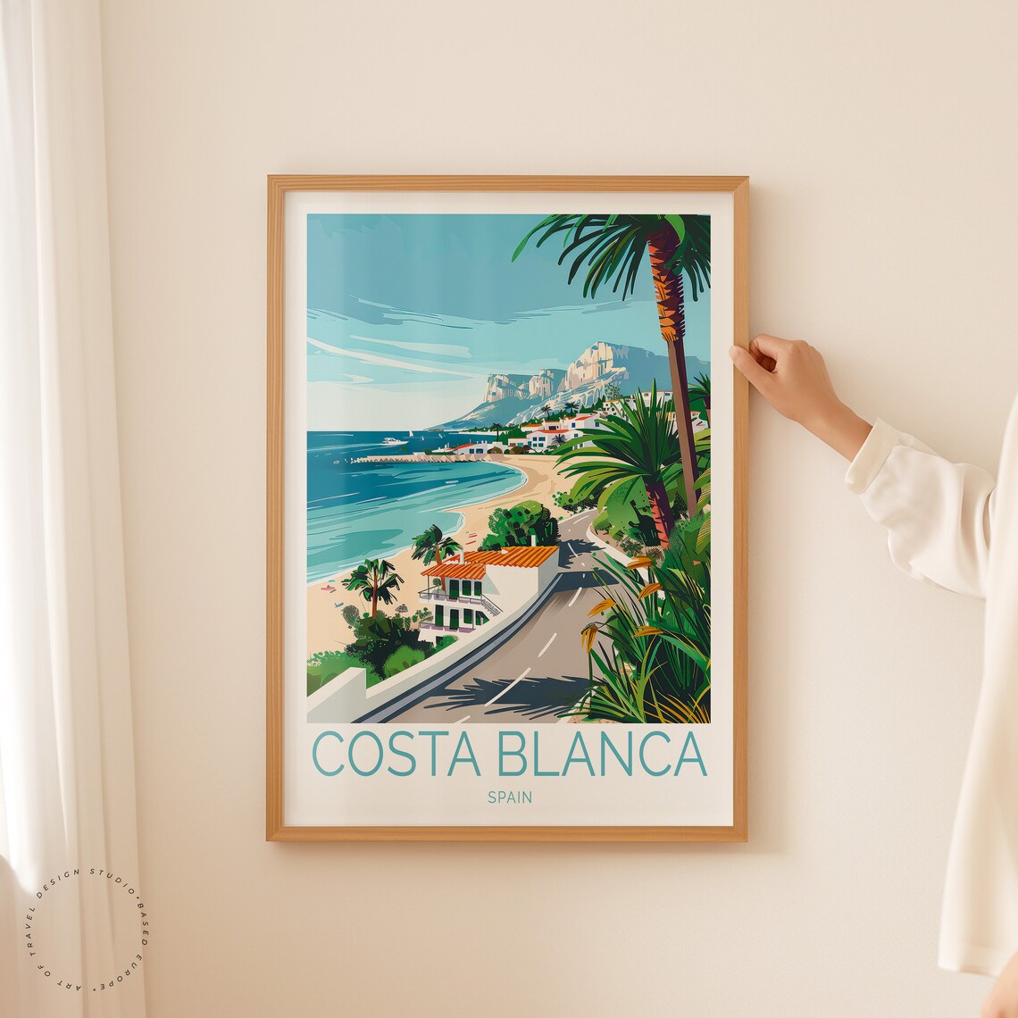 Costa Blanca Spain Palm Road And Turquoise Beach Travel Poster - Image 2